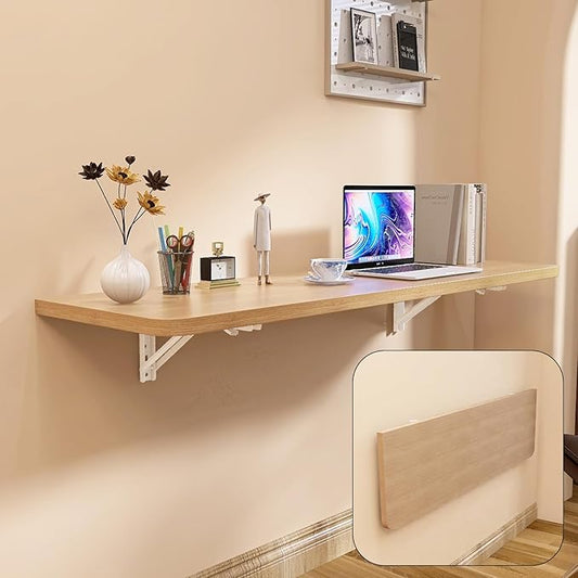 Wall Mounted Folding Table 40"x 16" Folding Table with Removable Heavy-Duty Brackets Support Up to 200 Pounds Folding Desk for Small Space Home Laundry Room Office Rv Suitable for Solid Wall (Wood)