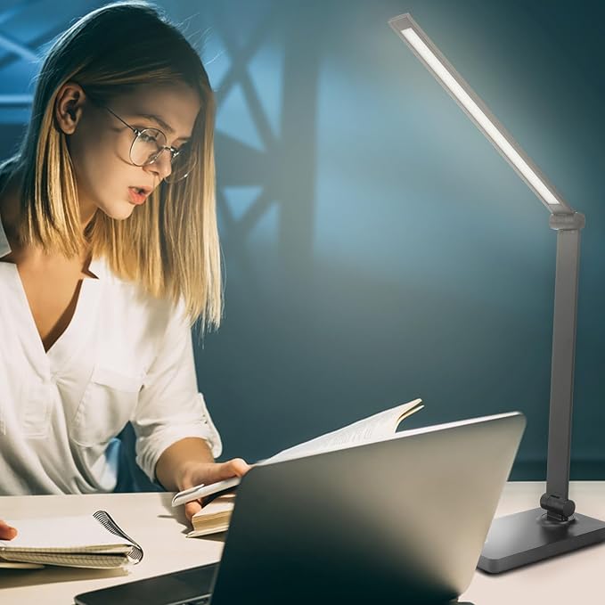 DWEPTU Rechargeable Desk Lamp LED Desk Lamps Eye-Caring Desk Lamps Dimmable Office Lamp with USB Chager Touch Control for Home Office Student Dormitory