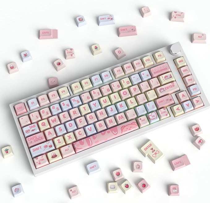 Guffercty kred Strawberry Pink XDA Keycaps Set - Cute PBT Dye-Sublimation for 60%-100% Mechanical Keyboards, Beginner Friendly (Strawberries Pink)