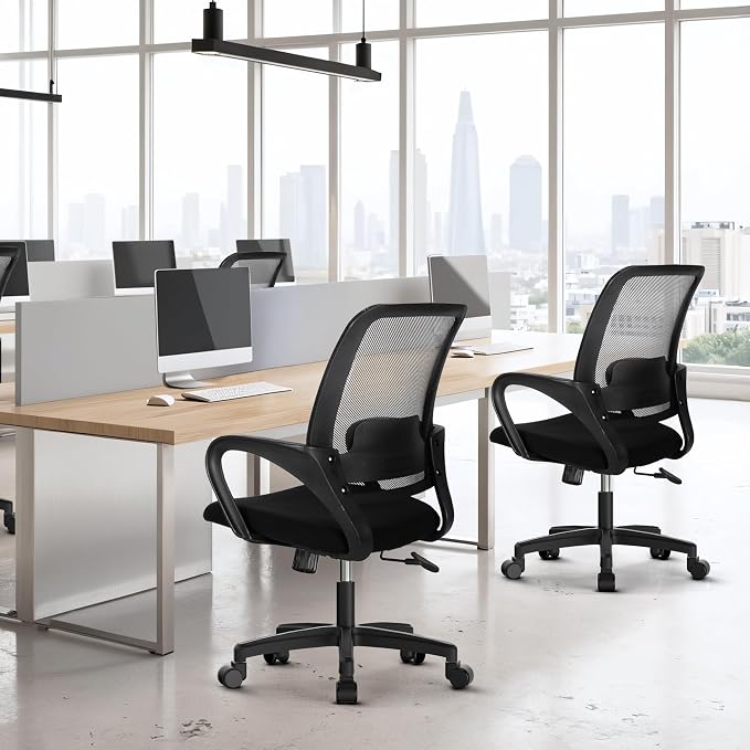 NEO Chair Office Desk Ergonomic Computer Mesh Chair with Lumbar Mid Back Support Adjustable Height Swivel Rolling Wheels Comfy Task Vanity Chair for Home Bedroom Study (All Black)