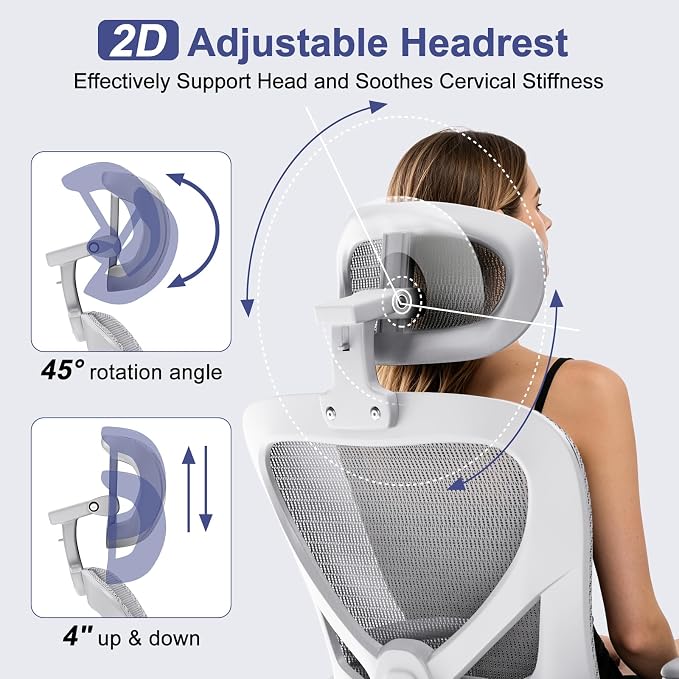 naspaluro Home Office Chair with Flip-up Armrests Adjustable Headrest Lumbar Support, Mesh Desk Chair 90-120°Rocking Chairs for Home Office, Study, Work & Gaming, Black