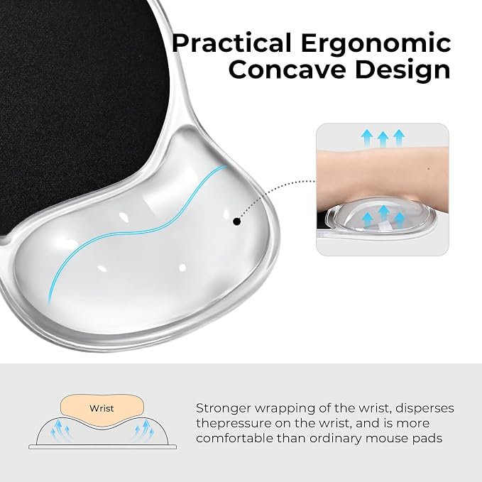 EooCoo Ergonomic Waterproof Mouse Pad with Gel Wrist Rest Support | Middle Concave Design, Leather Mouse Pad Surface, Relieve Wrist Pain, Computer Office Desk Accessories