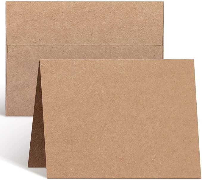 Ohuhu Blank Brown Kraft Cards and Envelopes 100 Pack - 4" x 6" Folded Cardstock Paper and A4 Envelopes for DIY Greeting Cards Wedding Birthday Invitations Baby Shower Thank You Notes and More