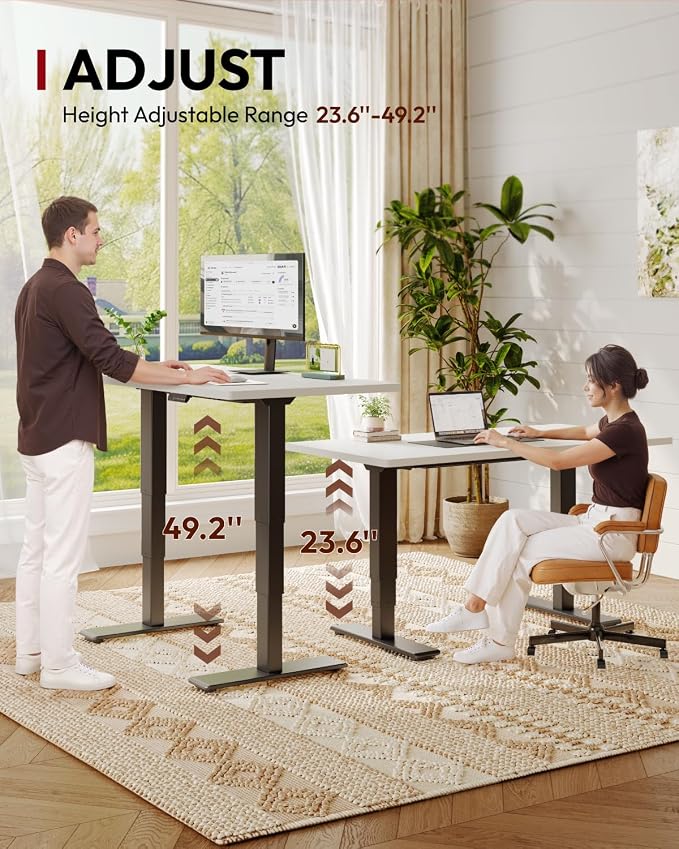 SANODESK Dual Motor Standing Desk 220lbs Height Adjustable Desk | 60"x24" Spacious One-Piece White Desktop & Black Frame, 4 Memory Presets, 3-Stage Legs, 220lbs, 2-Box for Home & Office