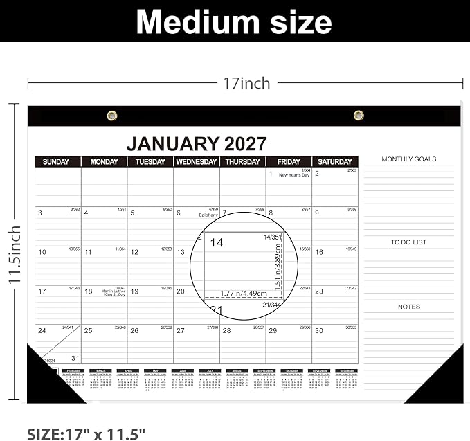 GuassLee Desk Calendar 2026, 3 Packs, 19 Months Calendar 17" × 11.5" Desk Calendar from Jun. 2026 to Dec. 2027 with Julian Date, To-do List, Notes, Monthly Goals, for Home School Office