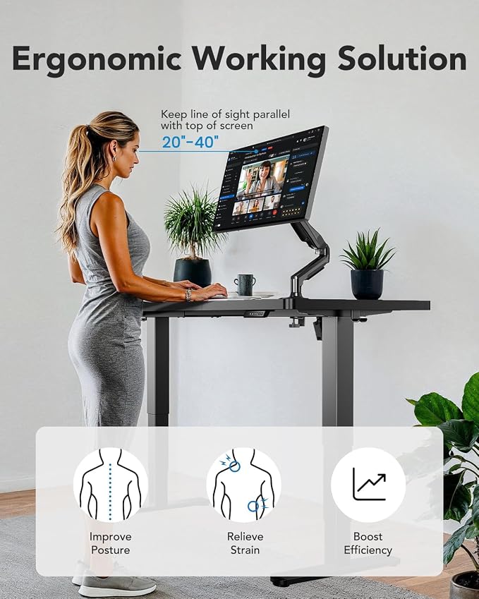 HUANUO 59x30 Inch 3-Stage Legs Electric Standing Desk, Large Height Adjustable Office Desk with Brushless Motor, Stand Up Desk with 4 Memory Presets & 2 Hooks, Computer Desk for Home Office, Black