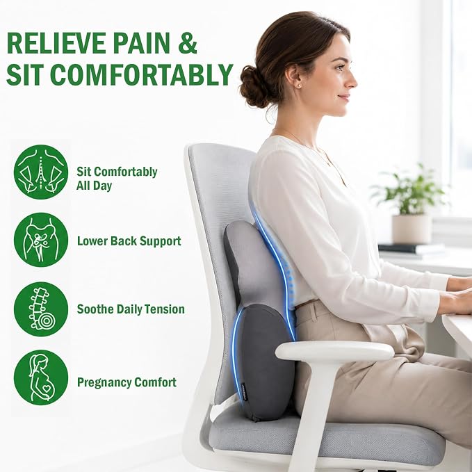 Full Back Support Pillow for Office Chair, 3-Zone Memory Foam | Large 3-zone memory foam backrest with breathable washable cover and adjustable strap for office chairs and wheelchairs