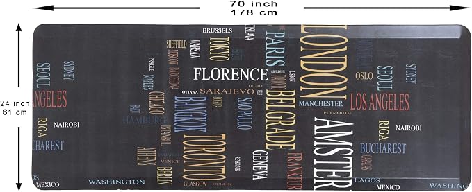 Mabel Home Anti Fatigue Floor Mat- 3 Size(20x32 & 20x39 & 24x70),16 Colors - Standing Desk Mat-Kitchen Floor Mat-Stain ResistantHome Non-Slip Bottom, Extra Soft (Typography, 24" x 70")