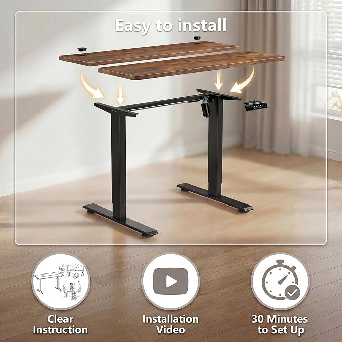Electric Standing Desk 55 x 24 Inches Adjustable Height Sit Stand Up Desk for Home Office Computer Workstation Memory Preset with Wheels, Brown