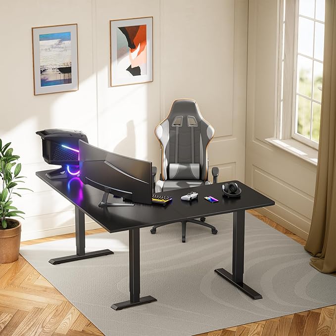 ErGear L Shaped Standing Desk, 63"x55" Electric Adjustable Height Sit Stand up Desk, Ergonomic Large Computer Table, Left & Right Interchangeable Installation, Suitable for Home Office, Black | Left & Right Interchangeable Installation, 4 Memory Preset...