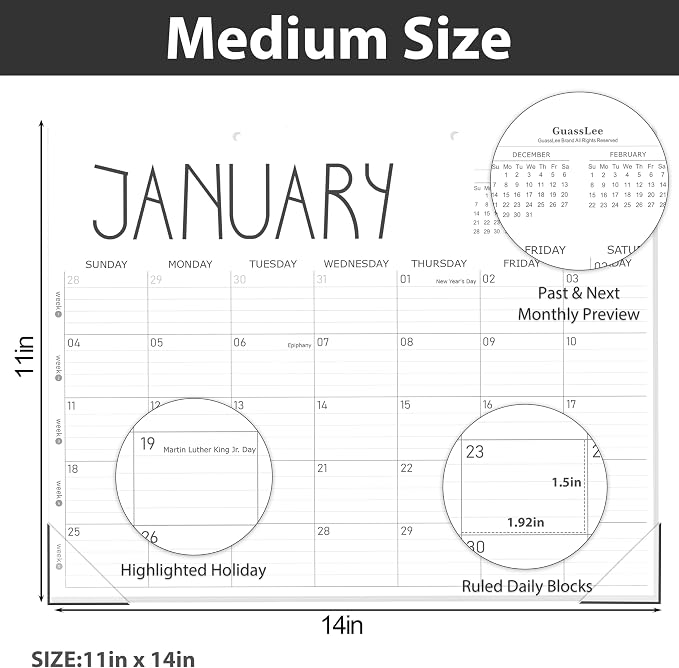 GuassLee Horizontal Desk Calendar -Months Planner from Jun to Dec Simple Glue Desk Calendar with To-Do List Premium Paper Binding for Family Business Appointment Planning 2024-2025