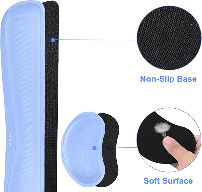 MOSISO Keyboard Mouse Pad Set, Gaming Mouse Pad&Keyboard Wrist Rest&Wrist Rest, Ergonomic Wristrests with Memory Foam Home Office Easy Typing Cushion Non-Slip Mousepad, Air Blue