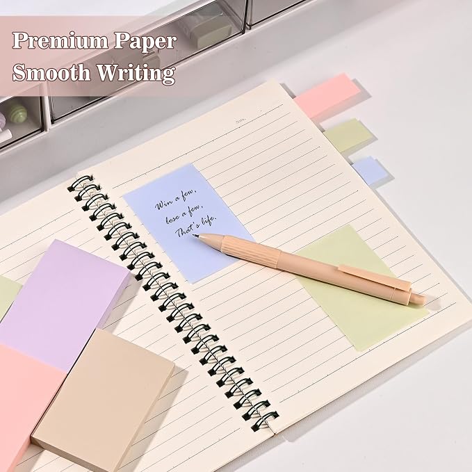 BAYTORY 6 Pads Pastel Sticky Notes, Small Self-Stick Note, Index Tabs Easy to Post for School Office Notebook (3x2 & 3x0.7 Inch)