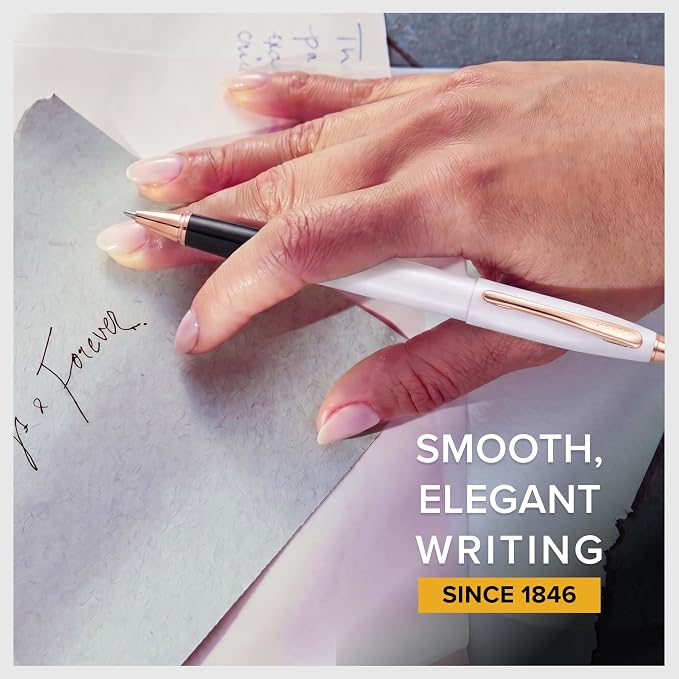 Cross Calais White Lacquer with Rose Gold Appointments Rollerball Pen - High-End Pen for Everyday Use - Professional Desk Essential - Smooth Writing - Durable Construction - Black Ink