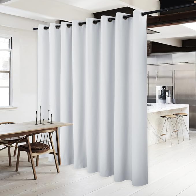 NICETOWN Room Divider Curtain Screen Partition, Vertical Blind for Sling Door, Blackout Window Curtain, Privacy Blind for Patio, Extra Wide Drape (Greyish White, Single Panel, 120" Wide x 95" Long)
