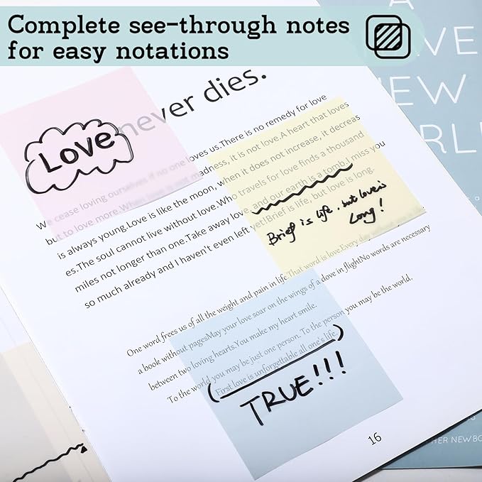 [1000 Sheets] Clear Sticky Notes, 3x3 inch Pastel Color Waterproof Sticky Notes in 7 Vintage Colors for School and Office Supplies, Bible Tabs