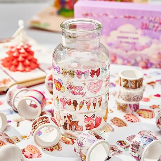 Washi Tape Set 21 Rolls,Birthday Decorative Masking Tapes | Junk Journal, Scrapbooking Supplies,Party Fovors for wedding, birthday