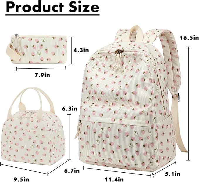 Bluboon School Backpack Set Girls Womens Laptop Bookbag Casual Daypack Fits 15 inch Laptop with Lunch Tote Bag and Pencil Bag