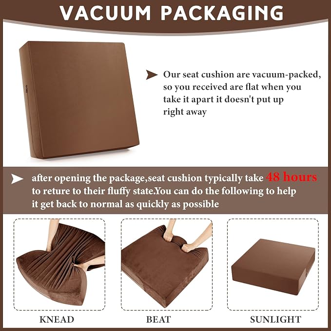 Menkxi Recliner Cushions for Elderly, Thicken Memory Foam Seat Cushion, Square Chair Cushions Non Slip Pads for Recliners, Armchairs, Relief and Comfort (Brown, 22 x 22 x 5 Inch)