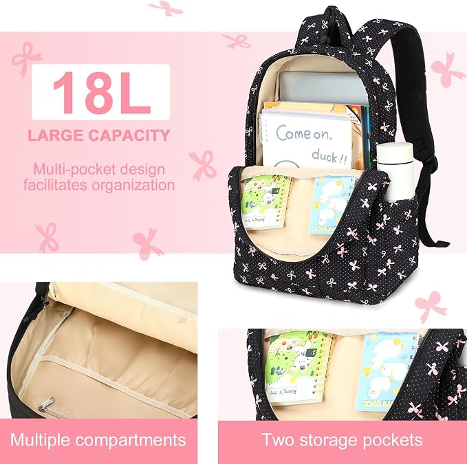 LEDAOU Kids Backpack for Girls Backpacks with Lunch Box, Lightweight Bookbag Set Elementary Middle School Back pack for 8-14