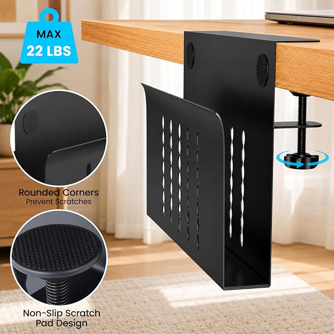 UIN Desk Side Storage, Steel Hanging Desk Organizer with Magnetic Pen Holder, No Drill Laptop Holder, Clamp on Laptop Mount Table Hanging Storage for Office Home, Fits Flat Edge Tables 0.3" to 2.1"