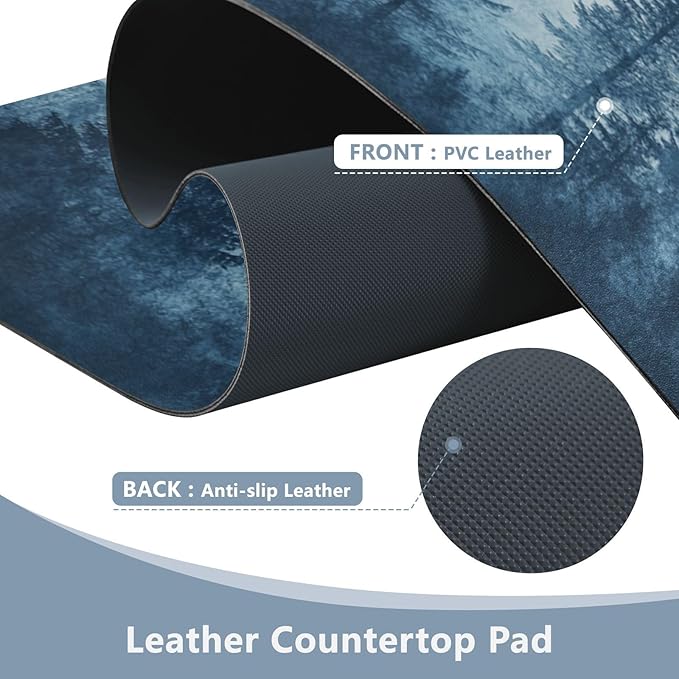 AQQA Forest Leather Desk Pad Protector,Large XXL Mouse Pad,Office Desk Mat, Non-Slip PU Leather Desk Blotter,Laptop Desk Pad,Waterproof Desk Writing Pad for School Office Home 31.5" x 15.7"