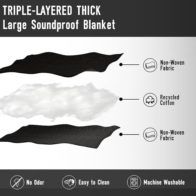 Large Sound Dampening Blanket,96" x 80" Sound Absorbing Studio Blanket,Noise Cancelling Studio Acoustic Blanket Curtain/Light Blocker/Moving Blanket