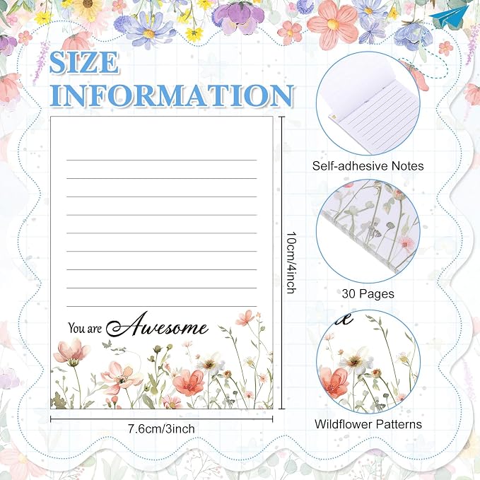 Chiisong 12 Pads Wildflower Sticky Notes Gift 3 x 4 Inches Motivational Adhesive Memo Reminder Inspirational Memo Notepads Employee Appreciation Gift Bulk for Teacher Nurse Mom