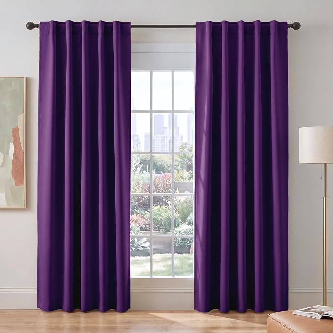 PONY DANCE Purple Blackout Curtains for Bedroom 2 Panels Set, Dark Purple Room Decor, Thermal Insulated Solid Back Tab Window Drapes for Living Room, W 42 x L 84 inch