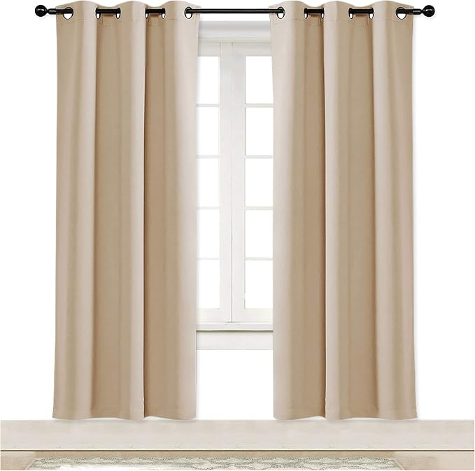 NICETOWN Room Darkening Blind Shade for Kids Bedroom Triple Weave Home Decoration Light Blocking Solid Ring Top Drape for Small Window (Biscotti Beige, Single Panel, 42 x 72 inch)