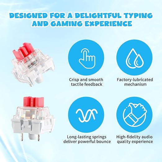 Mechanical Keyboard Switches, 50 Pcs 3 PIN Red Keyboard Clickers for 3D Prints Dustproof Clicky Switches Replacement for Most Gaming Keyboards