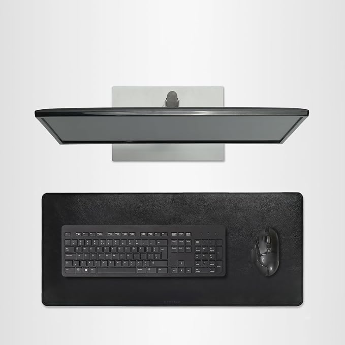 Full Grain Genuine Leather Desk Pad – Black (L) - Premium Desk Mat with Non-Slip Backing, Thick 3mm, Office Desk Protector for Work & Gaming (Large 27.6 x 11.8 inch)