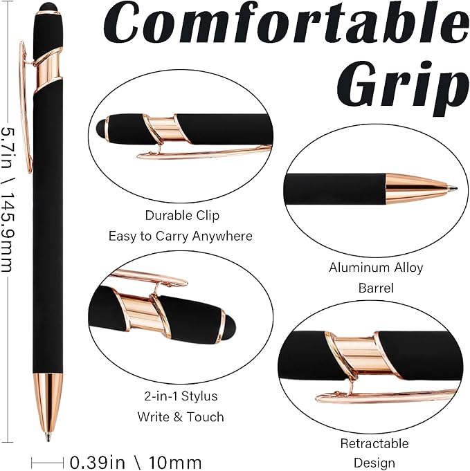 Sparklove Personalized Pens Bulk, Custom Pens with Name/Logo, Customized Black Ink Ballpoint Gifts, Engraved Pen with Stylus, Ideal for Business, Wedding, Birthday, Women, Men Office Metal Pen