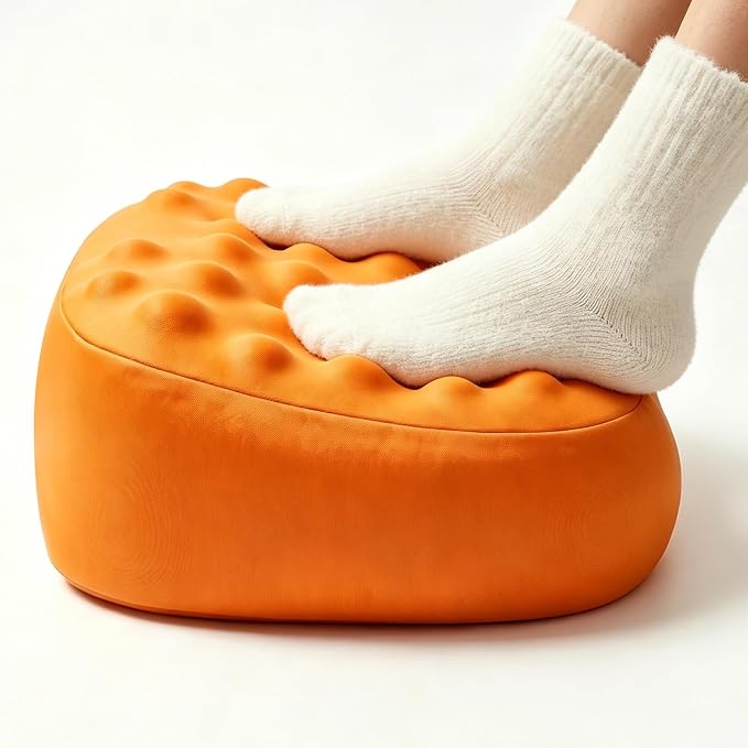 Foot Rest Under Desk, Memory Foam Ergonomic Footrest, Orange | Massage Pebble Surface, Office Foot Stool for Under Desk at Work, Gaming Foot Rest, Washable Cover, Non-Slip Base