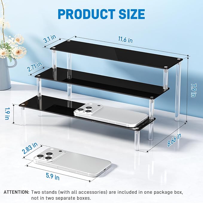 2 Packs Acrylic Display Stand Riser,3 Tier Perfume Organizer Cupcake Stand | Acrylic Pop Shelves Holder,Black Desk Display Shelf for Figure,Trinket,Collectibles,Dessert Stands for Party Decor-11.6in