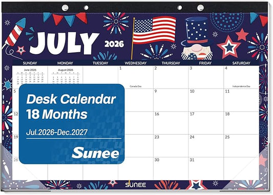 SUNEE Desk Calendar 2026-2027, 17" x 12", 18-Month Monthly Desk Calendar from Jul. 2026 - Dec. 2027, Academic Desk Calendar for Teacher, School, Seasons Color