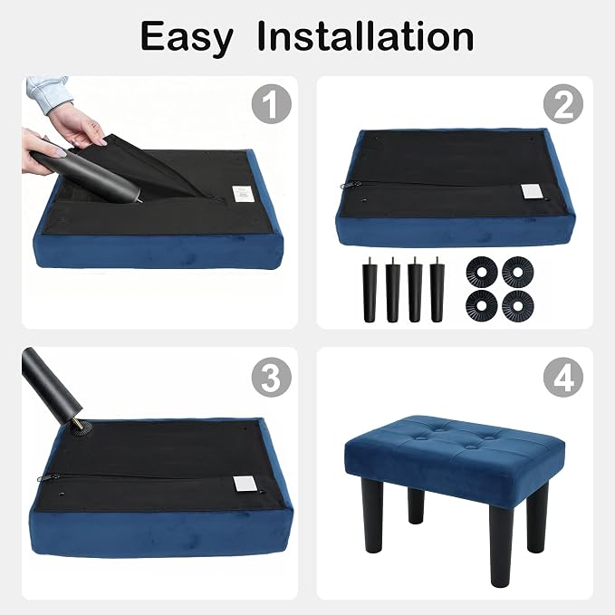 CAROLMADE Footstool Ottoman with Legs, Velvet Small Foot Rest Under Desk, Ottoman with Storage for Living Room, Bedroom, Entryway Blue