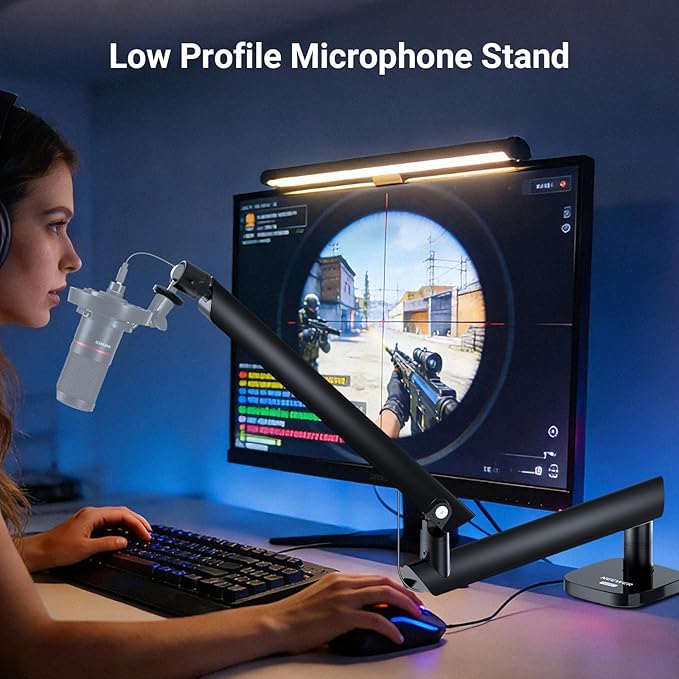 NEEWER Low Profile Mic Boom Arm Desk Mount, Microphone Boom Arm with 360° Ball Head & Cable Management Channels, 1/4" 3/8" 5/8" Threads for Podcast Streaming Gaming Recording, Max Load 3.3 lb, MS007