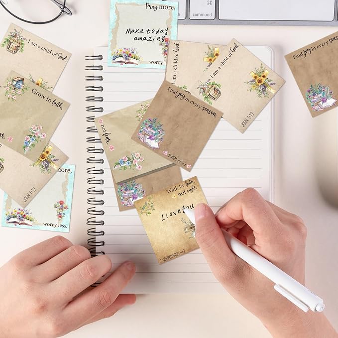 Floral Bible Sticky Notes Gifts, 9 Pack Flower Bible Verse Notepads 3x3 Inches, Vintage Religious Faith Gifts for Christian Women, Biblical Memo Pads School Office Supplies (450 Sheets)