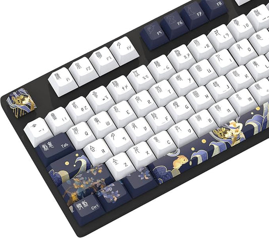 JSJT PBT Keycaps 136 Keys Cherry Profile Keycap Set Chang'e and Rabbit Themed Keycap Ancient Style Zang Blue Custom Key caps Suitable for Cherry MX Switches Mechanical Keyboards