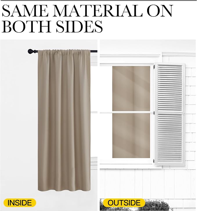 NICETOWN 2 Panels Blackout Curtains, Rod Pocket Thermal Insulated Drapes for Kitchen, Heavy Duty Small Window Treatment for Dorm Room, Studio Apartment, Basement (Soft Taupe, W42 x L30)