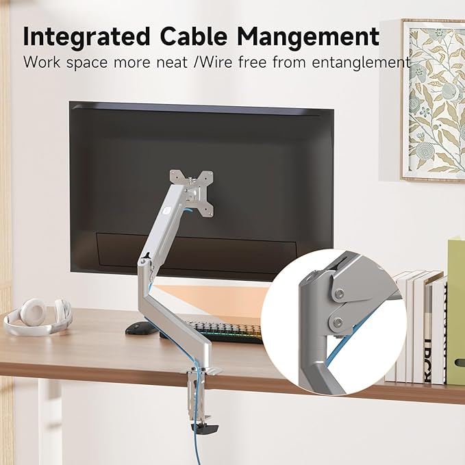 Suptek Monitor Mount Gas Spring Monitor Arm Desk Mount Fully Adjustable Fits 17 20 22 23 24 26 32 inch Monitors Weight Capacity up to 22 lbs (Silver)