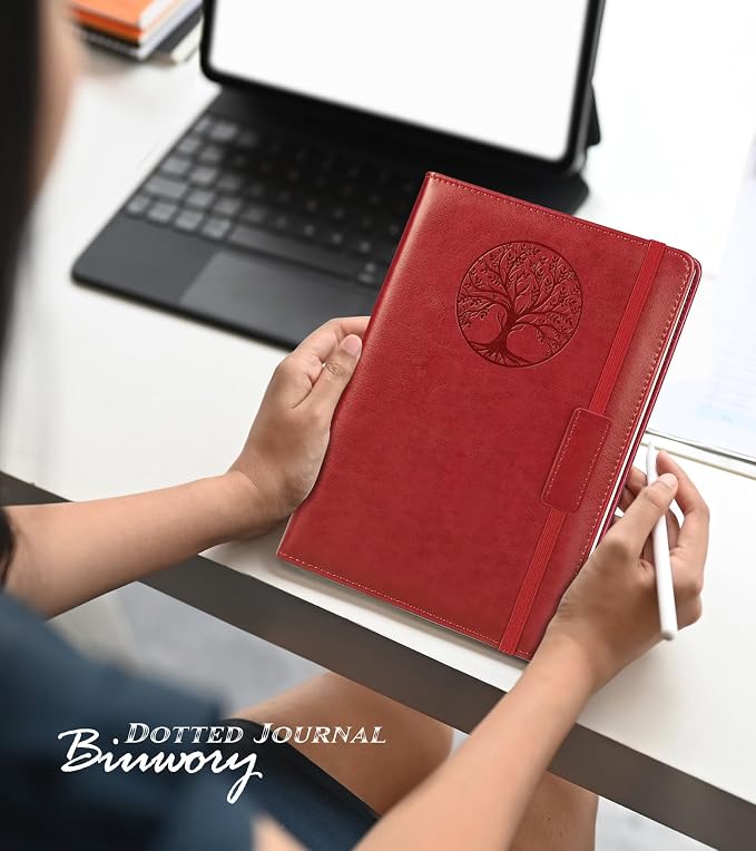Biuwory Graph Paper Notebook Journal for Women Men,140 Pages Hardcover Grid Notebooks for Work & School,Leather Journals for Writing, Graphing Paper Notebook 5.7"×8.3" (Winered)