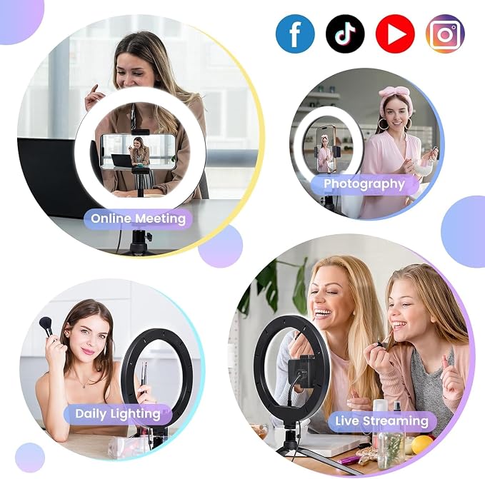 Selfie Ring Light 10" with Tripod Stand and Phone Holder, LED Ring Light for Desk with 3 Light Modes & 11 Brightness Level for Selfie, YouTube, Makeup, Live Streaming, TIKTOK
