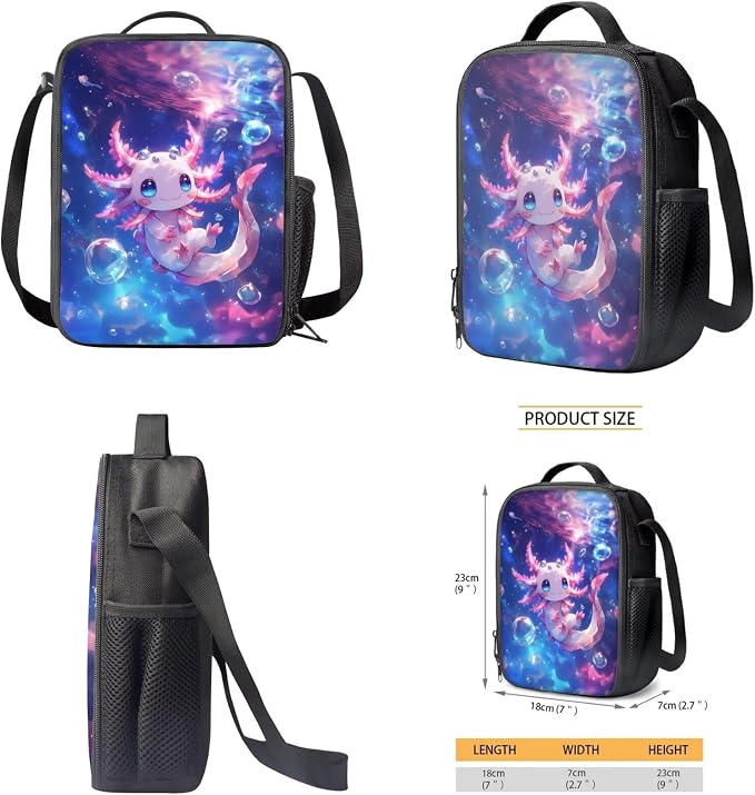 WELLFLYHOM Cute Axolotl 4 PCS Kids Backpack Set for Girls 1st-5th Grade, Pink 17 Inch Ocean Elementary School Bag with Lunch Box for Child Back to School Supplies, Mochila Para Niñas