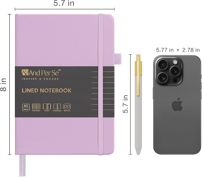 &And Per Se Lined Journal and Pen Set (3 Packs), A5 Leather Hardcover Notebook with Pen & Stationary Set, 160 Pages 100GSM Thick Ruled Paper Journal for Business Work Writing (Purple)