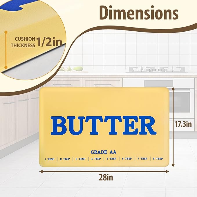 MSJGA Butter Rug Kitchen Rugs Floor Cushioned Anti-Fatigue Mat 17.3"x28" | Non-Slip Standing Desk Mat, Comfort Floor Mats for House Sink Office Laundry, Waterproof, Yellow