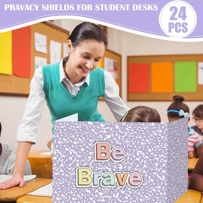 Honoson 24 Pcs Bulk Inspirational Privacy Folders for Students Cardboard Test Privacy Boards Motivational Words Desk Dividers Shield for Classroom School Study Supplies (Pastel Marble)