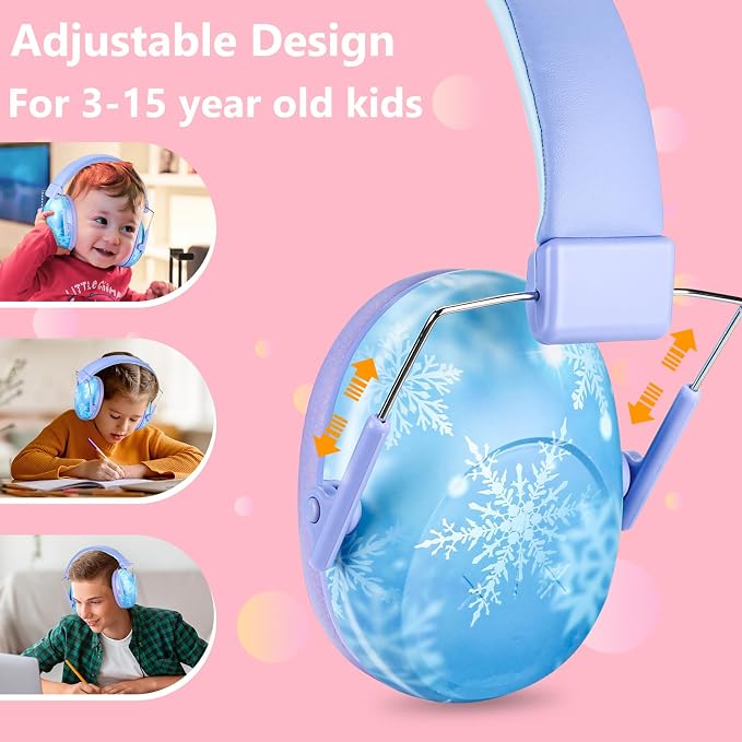 ProCase Kids Noise Cancelling Headphones, Kids Ear Protection Monster Jam Truck, Fireworks Hearing Protection Noise Reduction, Noise Canceling Earmuffs for Sensory Autism Toddler Children -Snowflake