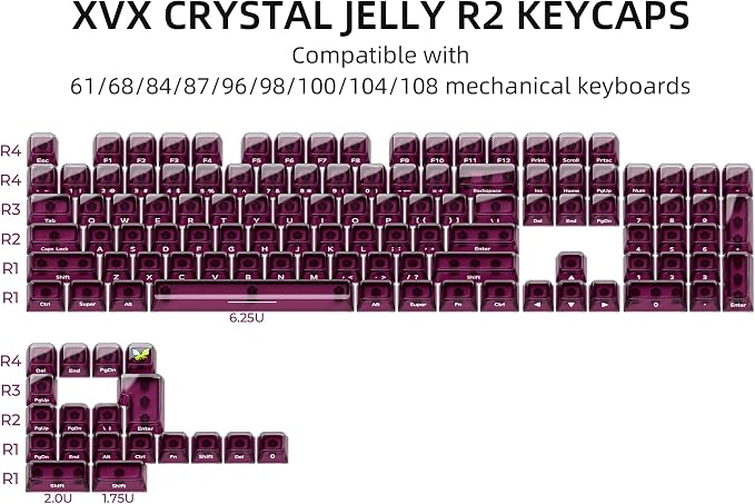 OHY XVX Jelly R2 Side-Printed Translucent MDA Profile Keycap Set, 122 Keys Double Shot PC+ABS Keycaps for MX Switches & ANSI Layout Mechanical Keyboards-Purple